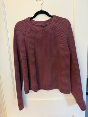 Quince Knit Purple Crew Neck Long Sleeve Pullover Sweater Women L 100% Cotton